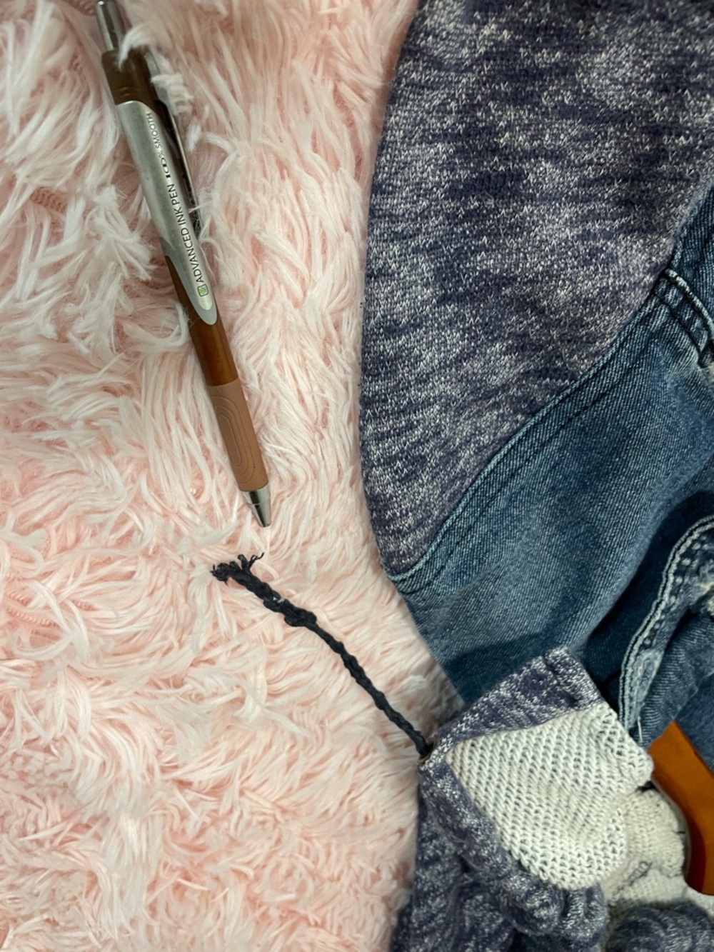 Free People Blue Denim Jacket with Heathered Gray Knit Sleeves - Picture 11 of 12